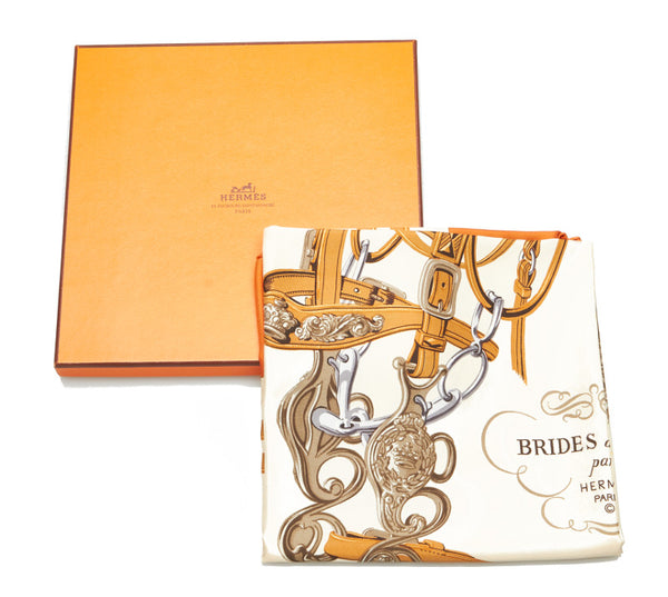 エルメス カレ BRIDES de GALA  ブラウン ベージュ シルク スカーフ レディース HERMES 中古