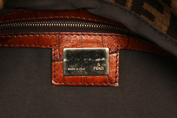 フェンディ ブラウン ナイロン レザー ショルダーバッグ レディース FENDI 中古