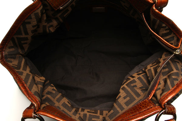 フェンディ ブラウン ナイロン レザー ショルダーバッグ レディース FENDI 中古