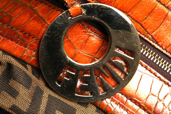 フェンディ ブラウン ナイロン レザー ショルダーバッグ レディース FENDI 中古