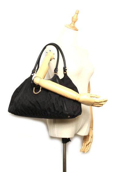 グッチ GGキャンバス アビー 189835 ブラック キャンバス レザー ショルダーバッグ レディース GUCCI 中古