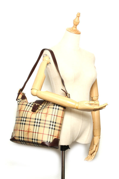 バーバリー ノバチェック ベージュ PVC レザー 肩掛け ショルダーバッグ レディース BURBERRY 中古