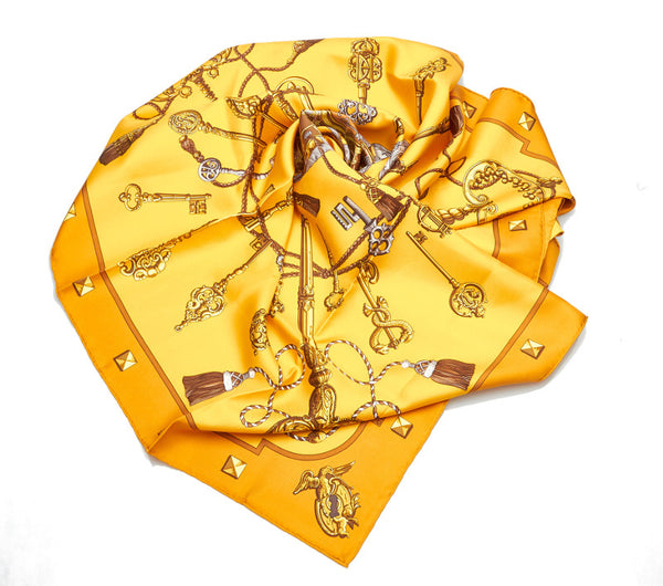 エルメス カレ90 イエロー シルク スカーフ レディース HERMES 中古
