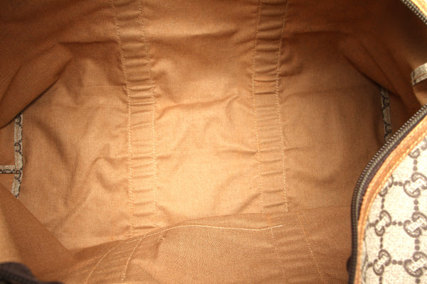 グッチ GGプラス シェリーライン ベージュ ブラウン PVC レザー ボストンバッグ ユニセックス GUCCI 中古