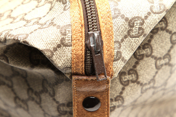 グッチ GGプラス シェリーライン ベージュ ブラウン PVC レザー ボストンバッグ ユニセックス GUCCI 中古