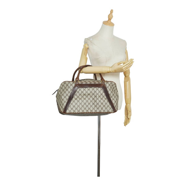 グッチ GGスプリーム ボストンバッグ トラベルバッグ 旅行用バッグ ベージュ ブラウン PVC レザー レディース GUCCI 【中古】