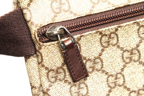 グッチ GGスプリーム 28566 ベージュ ブラウン PVC レザー ウエストバッグ ユニセックス GUCCI 中古