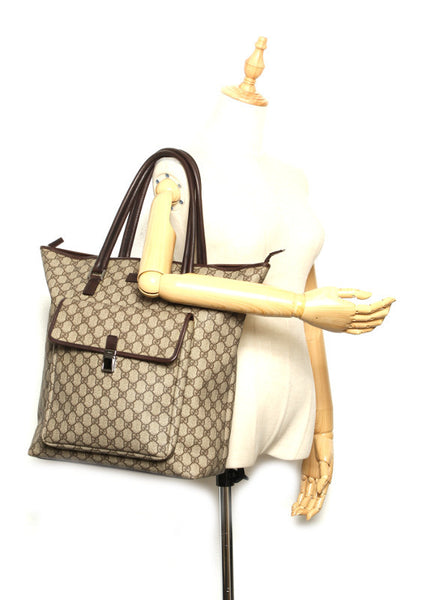 グッチ GGスプリーム 108832 ブラウン PVC レザー トートバッグ ユニセックス GUCCI 中古