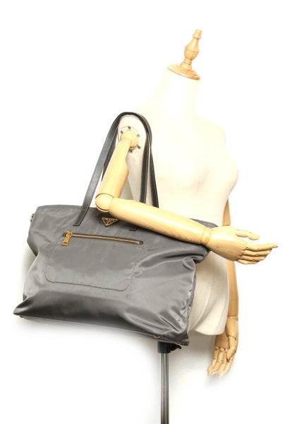プラダ グレー ナイロン レザー 肩掛け ショルダーバッグ ユニセックス PRADA 中古