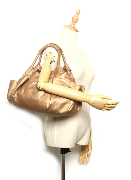 ロエベ アナグラム ゴールド レザー ハンドバッグ レディース LOEWE 中古