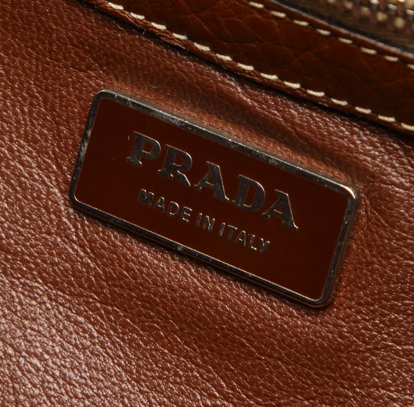 プラダ ブラウン 茶 レザー ラフィア ショルダーバッグ レディース PRADA 中古