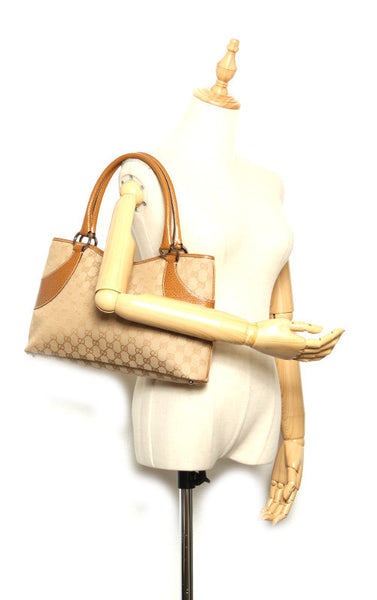 グッチ GGキャンバス 113015 ベージュ キャンバス レザー トートバッグ レディース GUCCI 中古