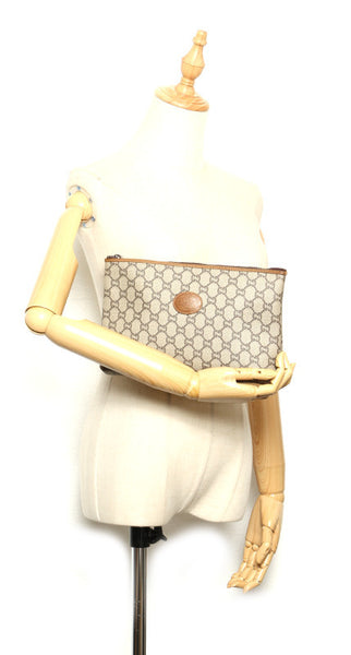 グッチ GGプラス ブラウン PVC レザー ポーチ ユニセックス GUCCI 中古