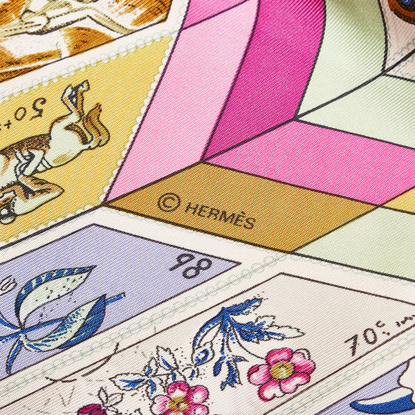 エルメス カレ90 CORRESPONDANCE 文通 スカーフ ピンク マルチカラー シルク レディース HERMES 【中古】