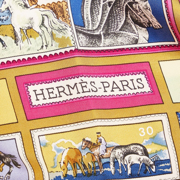 エルメス カレ90 CORRESPONDANCE 文通 スカーフ ピンク マルチカラー シルク レディース HERMES 【中古】
