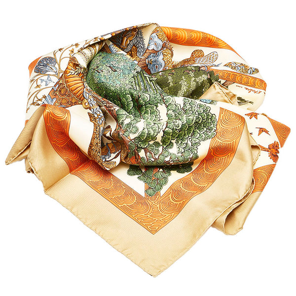 エルメス カレ90 Les Legendes de L'Arbre 木の伝説 スカーフ ゴールド マルチカラー シルク レディース HERMES 【中古】