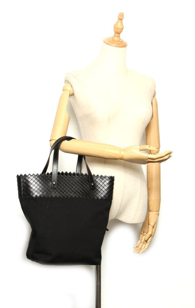 ボッテガヴェネタ ブラック キャンバス レザー トートバッグ レディース BOTTEGAVENETA 中古