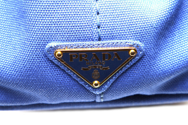プラダ カナパ B1877G ブルー キャンバス ハンドバッグ レディース PRADA 中古