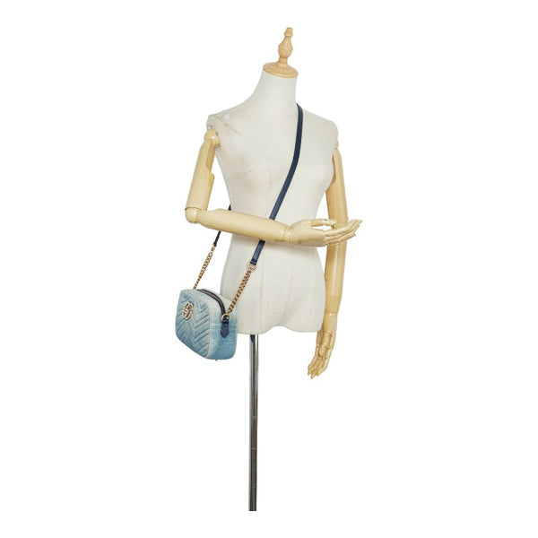 グッチ GGマーモント キルティング 斜め掛け ショルダーバッグ 447632 インディゴブルー  デニム レザー レディース GUCCI 【中古】