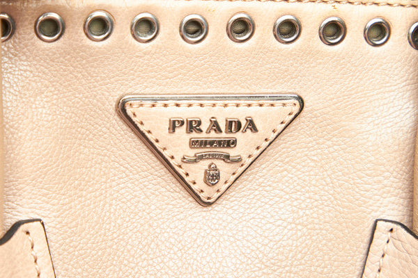 プラダ スタッズ B2625V ベージュ レザー ショルダーバッグ トートバッグ レディース PRADA 中古