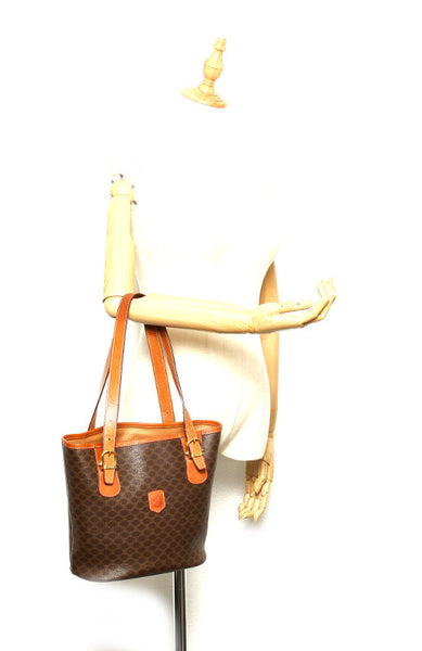 セリーヌ マカダム ブラウン PVC レザー トートバッグ レディース CELINE 中古