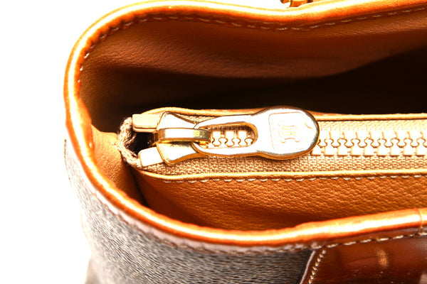 セリーヌ マカダム ブラウン PVC レザー トートバッグ レディース CELINE 中古