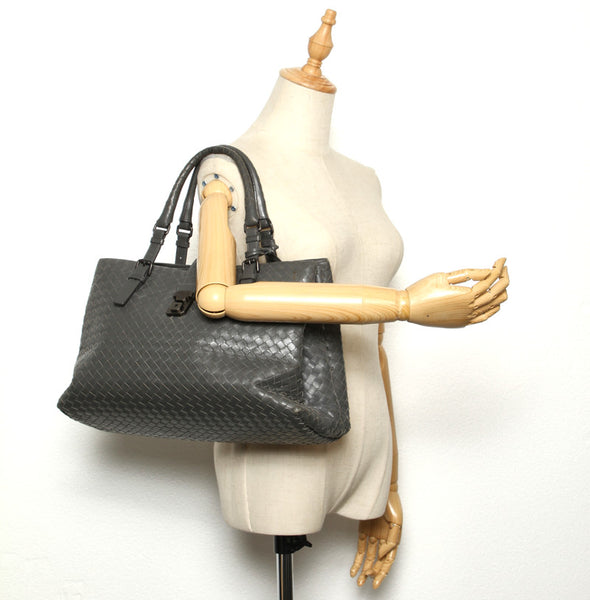 ボッテガヴェネタ イントレチャート グレー レザー トートバッグ ユニセックス BOTTEGAVENETA 中古