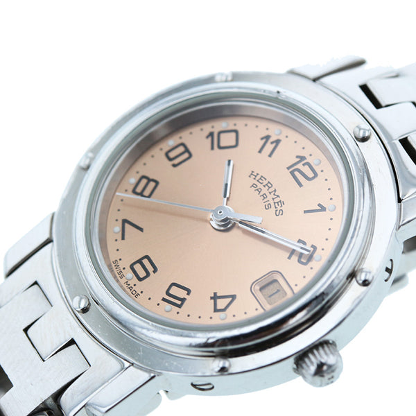 エルメス クリッパー  CL4.210 シルバー ピンクゴールド ステンレススチール 腕時計 レディース HERMES クオーツ ピンク文字盤 【中古】