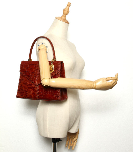 イヴ サンローラン ワインレッド クロコ型押し ハンドバッグ レディース YVES SAINT LAURENT 中古