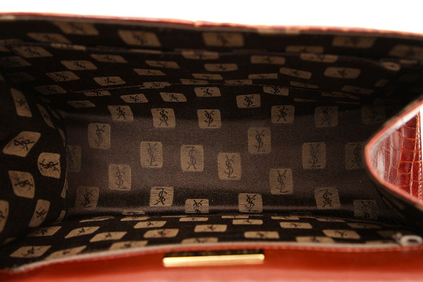 イヴ サンローラン ワインレッド クロコ型押し ハンドバッグ レディース YVES SAINT LAURENT 中古