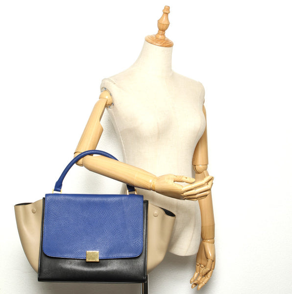 セリーヌ トラベーズ ブルー ブラック レザー ハンドバッグ レディース CELINE 中古
