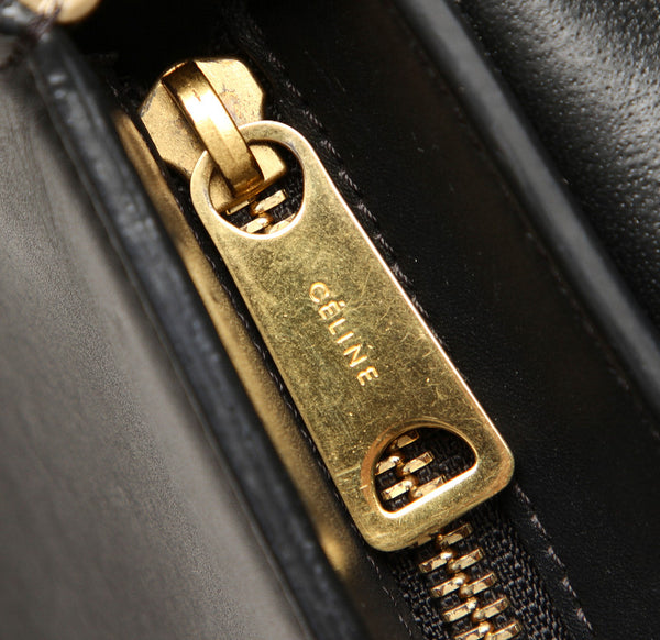 セリーヌ トラベーズ ブルー ブラック レザー ハンドバッグ レディース CELINE 中古