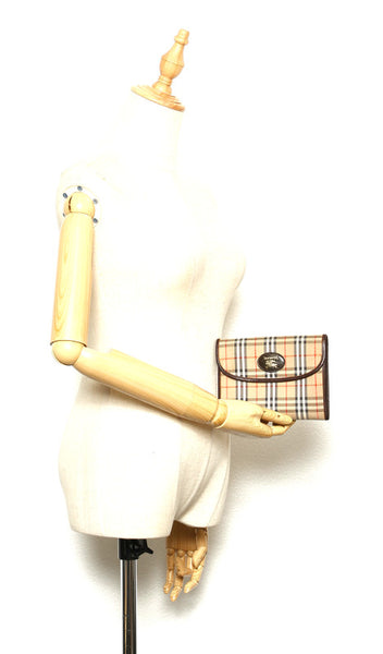 バーバリー ノバチェック ブラウン 茶 キャンバス レザー ポーチ ユニセックス BURBERRY 中古