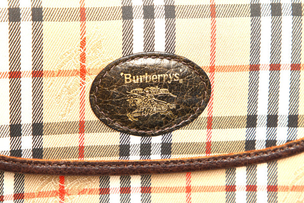 バーバリー ノバチェック ブラウン 茶 キャンバス レザー ポーチ ユニセックス BURBERRY 中古
