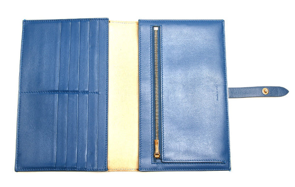 セリーヌ ホワイト ブルー レザー 二つ折り財布 ユニセックス CELINE 中古