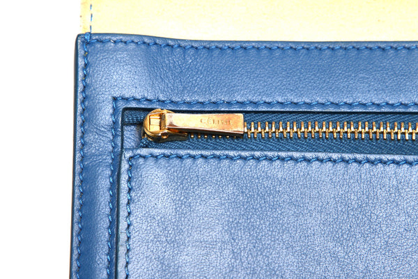 セリーヌ ホワイト ブルー レザー 二つ折り財布 ユニセックス CELINE 中古