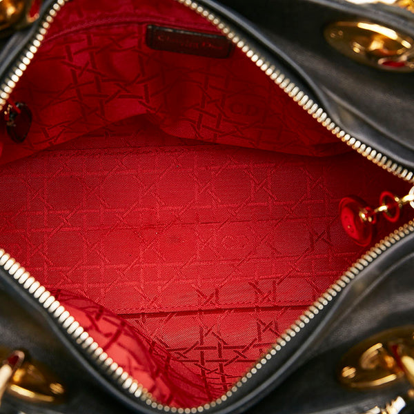ディオール レディディオール カナージュ ハンドバッグ ブラック レザー レディース Dior 【中古】