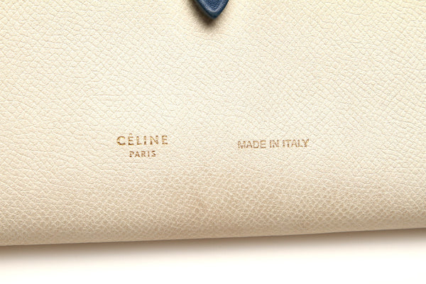 セリーヌ ホワイト ブルー レザー 二つ折り財布 ユニセックス CELINE 中古