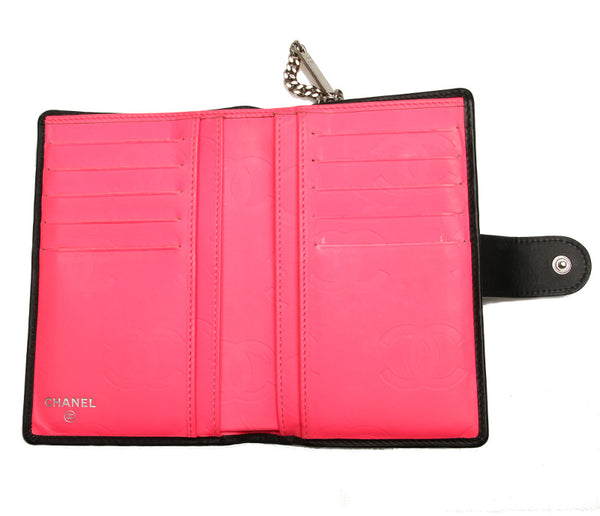 シャネル カンボンライン ブラック 黒 レザー 二つ折り財布 レディース CHANEL 中古