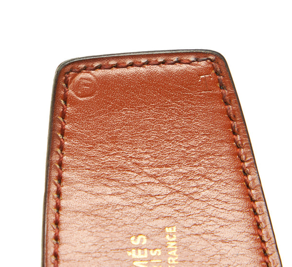 エルメス ブラック ゴールド レザー ベルト ユニセックス HERMES 〇F刻印 中古