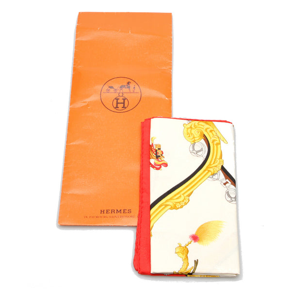 エルメス カレ 90 Plumes et Grelots 羽飾りと鈴 ホワイト レッド イエロー シルク スカーフ レディース HERMES 中古