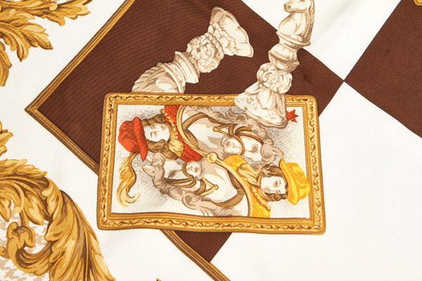 ディオール チェス トランプ ブラウン ホワイト イエロー シルク スカーフ レディース Dior 中古