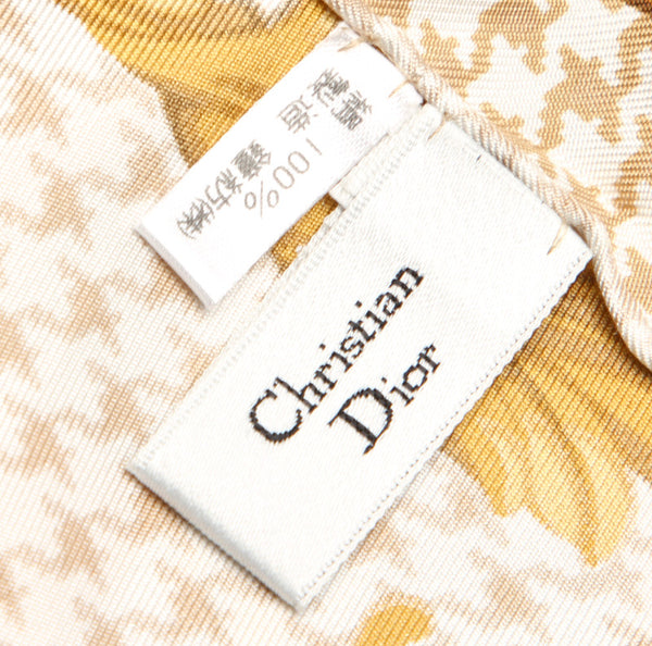 ディオール チェス トランプ ブラウン ホワイト イエロー シルク スカーフ レディース Dior 中古