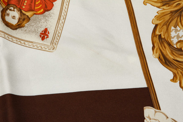 ディオール チェス トランプ ブラウン ホワイト イエロー シルク スカーフ レディース Dior 中古