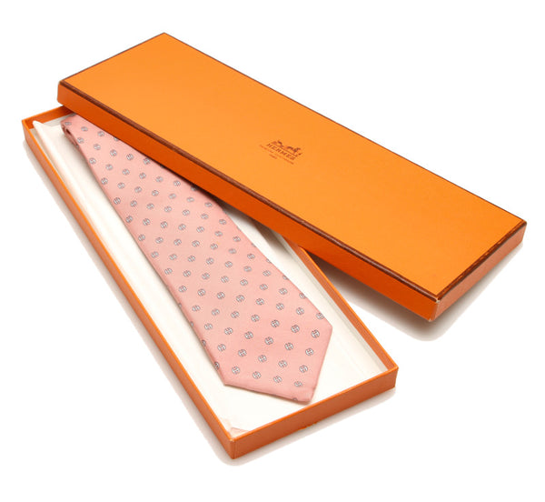 エルメス ピンク ホワイト シルク ネクタイ メンズ HERMES 中古