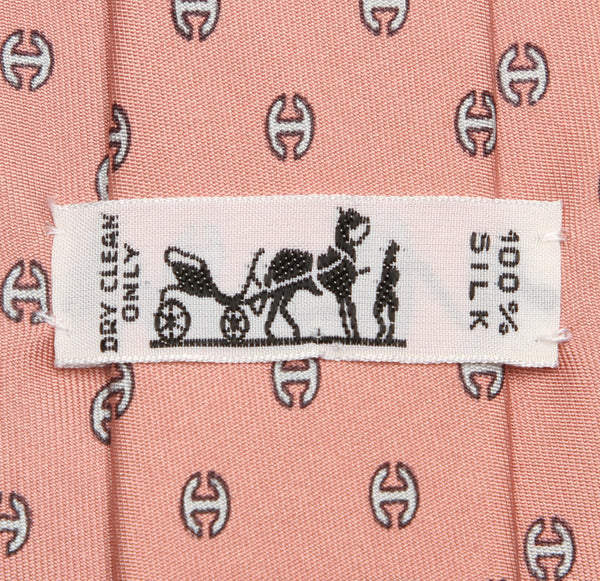 エルメス ピンク ホワイト シルク ネクタイ メンズ HERMES 中古
