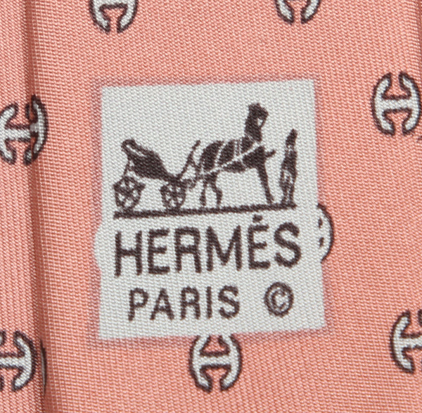 エルメス ピンク ホワイト シルク ネクタイ メンズ HERMES 中古