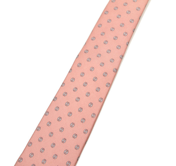 エルメス ピンク ホワイト シルク ネクタイ メンズ HERMES 中古