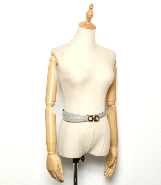 サルヴァトーレフェラガモ ガンチーニ グレー ゴールド レザー ベルト レディース Salvatore Ferragamo 中古