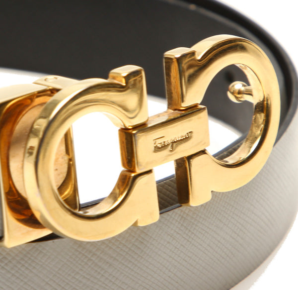 サルヴァトーレフェラガモ ガンチーニ グレー ゴールド レザー ベルト レディース Salvatore Ferragamo 中古